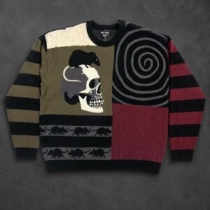 Hot Topic Rat Skull Grunge Patchwork Sweater Mens L Gothic Y2K Graphics EMO Punk